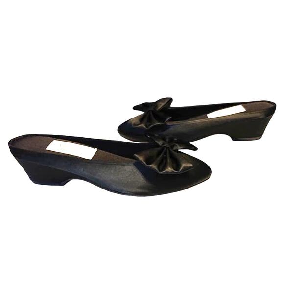 Vintage Victoria's Secret Satin Bow Slippers Slip On Mules Black Womens Size 5/6 - Picture 5 of 5
